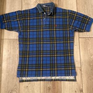 Vintage Ralph Lauren Plaid Pique Polo Denim Collar Men’s Size Large